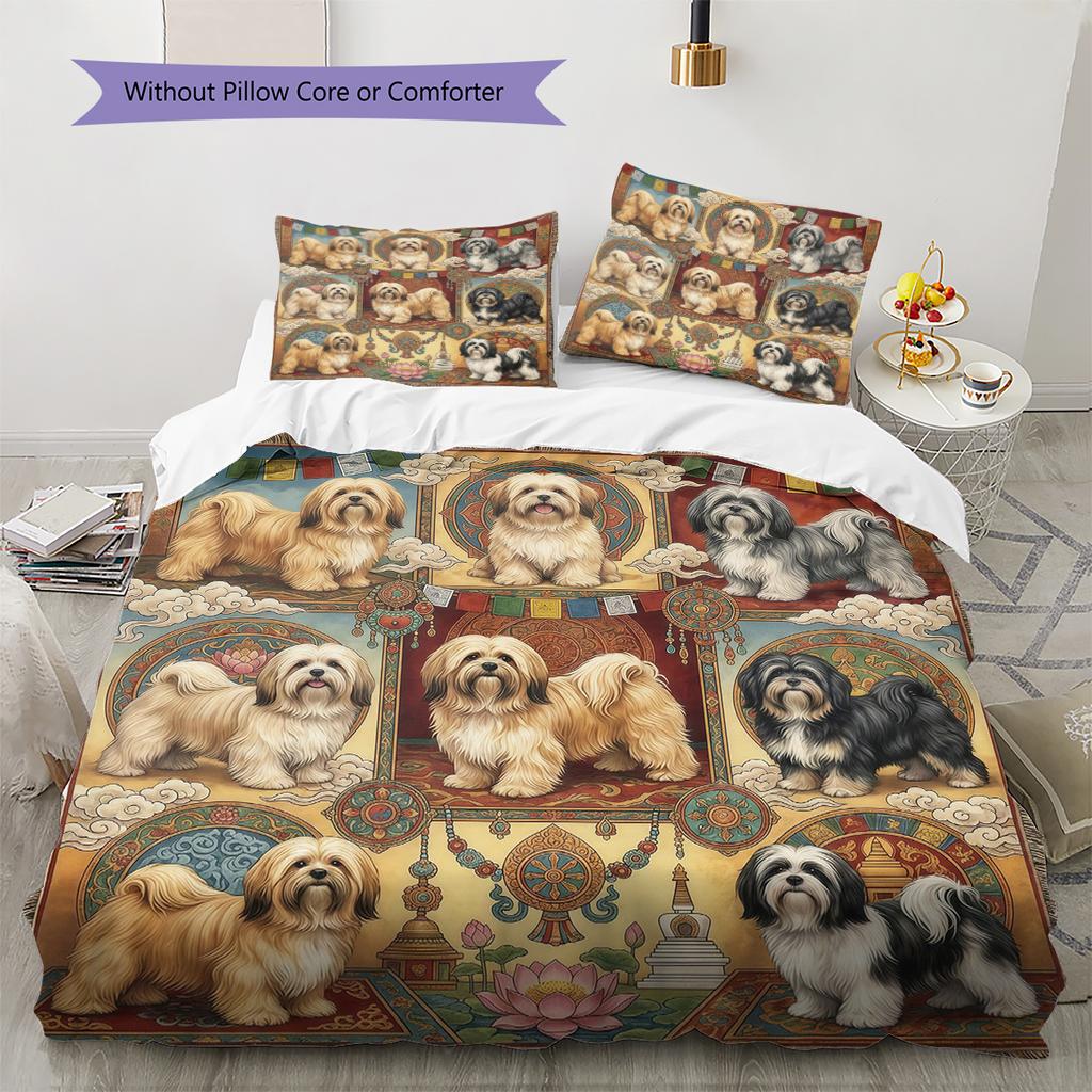 Cute Flower Puppy Pattern Bedding,Quilt Set Quilt Cover Pillowcase Home Birthday Gift (1 * duvet cover + 2 * pillowcase, without core)