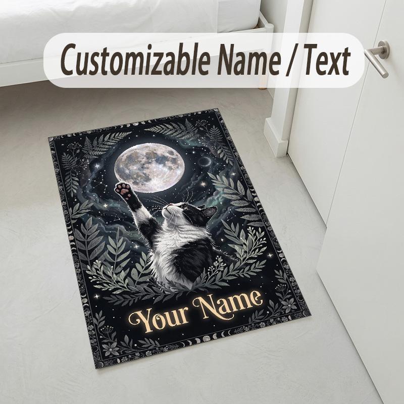 Moon Stars Night Theme Soft Crystal Velvet Rug Custom Name & Text Print Non Slip Floor Rug for Bedroom Living Room