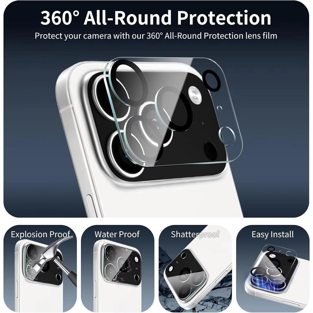 1-3Pcs For iPhone 15 16 14 Plus 17 Pro 12 13 Mini 11 Pro Max HD Camera Lens Protector Full Cover Tempered Glass Lens Film Cap 4