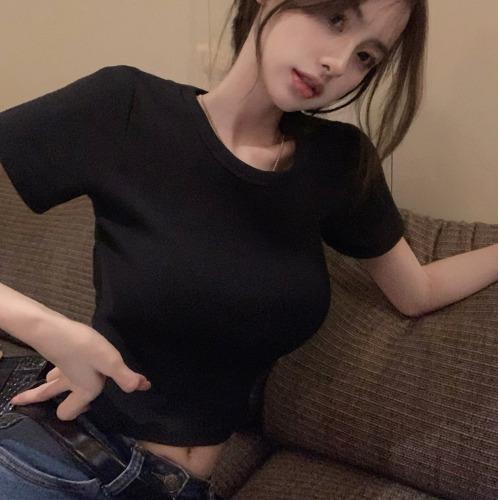Супер горячий короткий топ женский летний сексуальный кроп-топ в стиле babes с открытой спиной базовая футболка однотонная универсальная короткорукавка женская