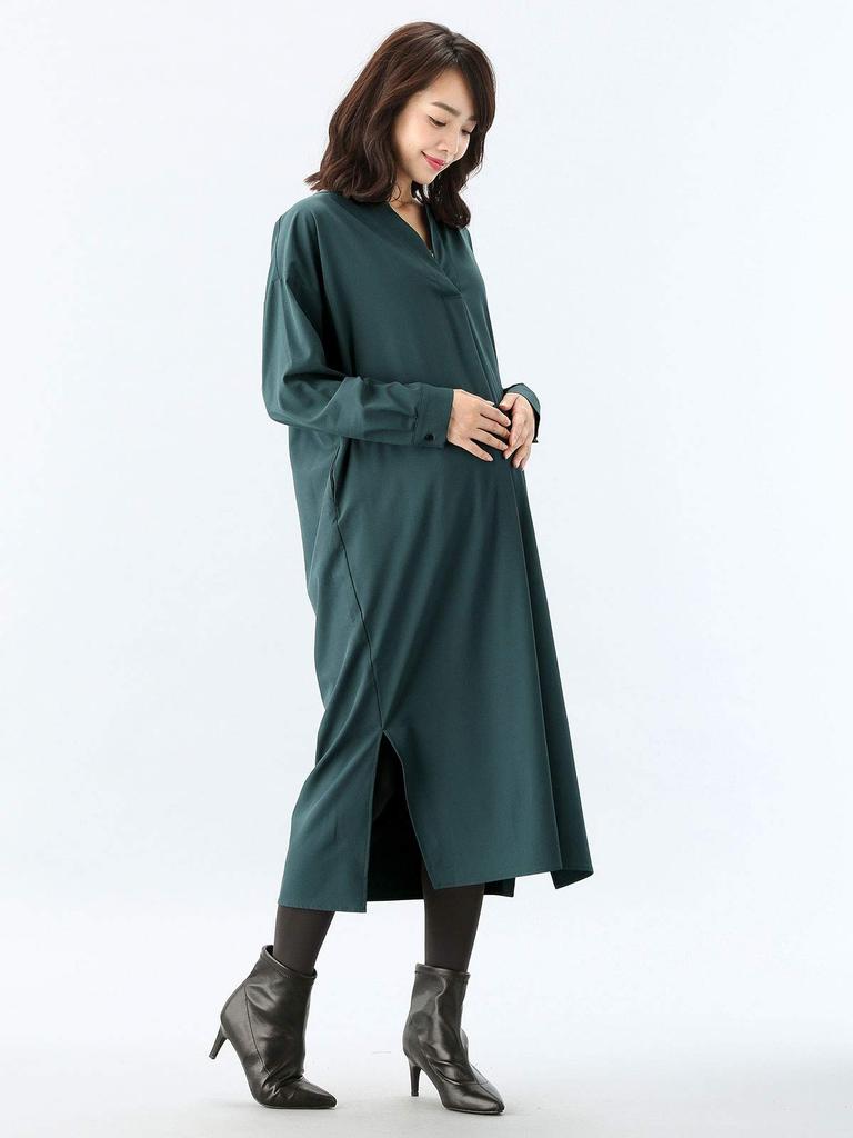 ANGELIEBE Легко мнется Разрез сбоку Длинный Дородовой и Послеродовой Дородовой Длинный Зеленый 22929400 Для беременных, Кормление грудью, Устойчивый, На пуговицах, Платье,