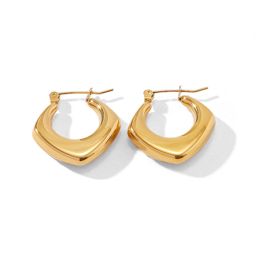 18K Gold-Plated Geometric Rhombus Drop Earrings - European and American INS Style, Stainless Steel Jewelry for Women