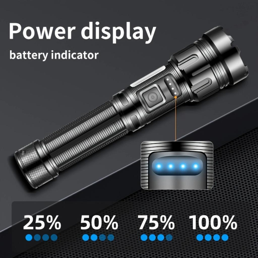2000LM Powerful Zoom LED Flashlight with COB Side Lights 7 Modes Type-c Rechargeable Torch Lights Outdoor Emergency Lantern
