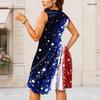 Women Plus Size Round Neck Sleeveless Leopard Printed Gathered Waist A Line Dress