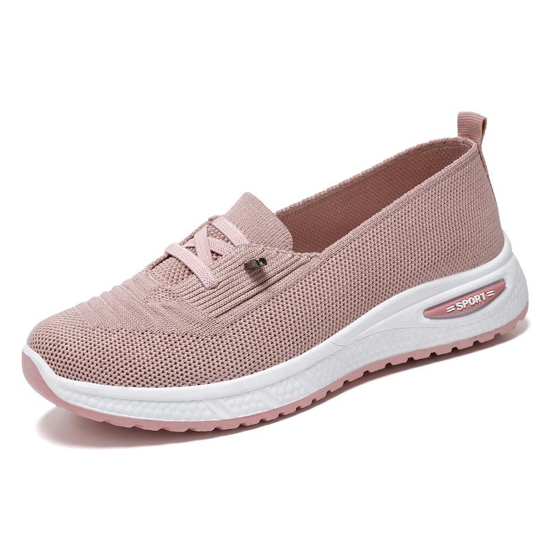 Women's Breathable Knitted Mesh Slip-On Sneaker Woman Lace Up Orthopedic Low Top Soft Loafer Shoes Big Size 43 Platform Trainers