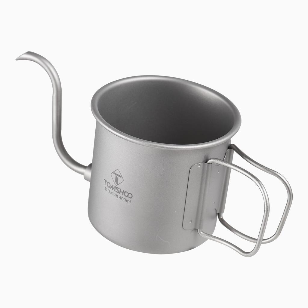 Portable Camping Coffee Pot 400ml with Detachable Spout Ti Metal Coffee Kettle Foldable Handle for