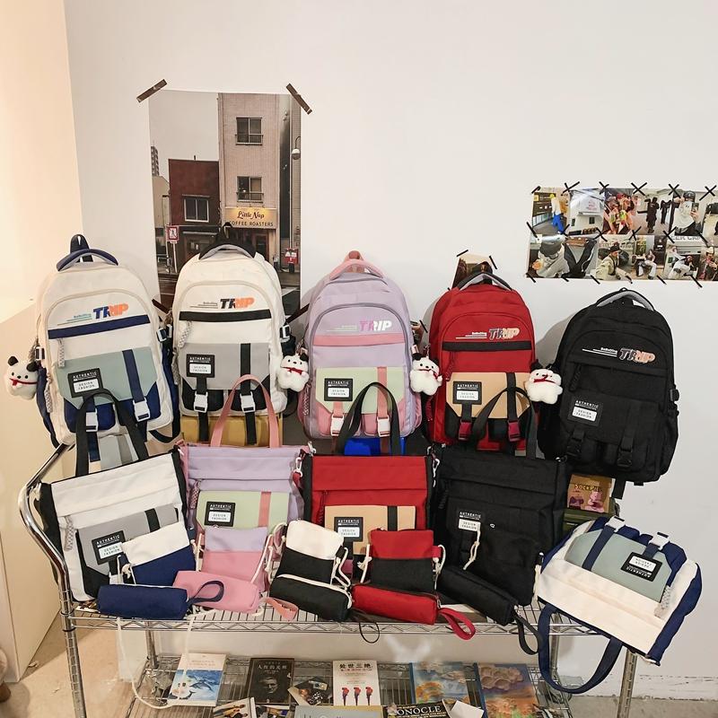 Вместительный студенческий школьный рюкзак с цветными блоками, женский дорожный рюкзак