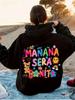 Unisex Fall Autumn Manana Evening Cute Back Print Retro Vintage Graphic Hoodie Hooded Sweatshirt Printed Casual Top for Daily Wear