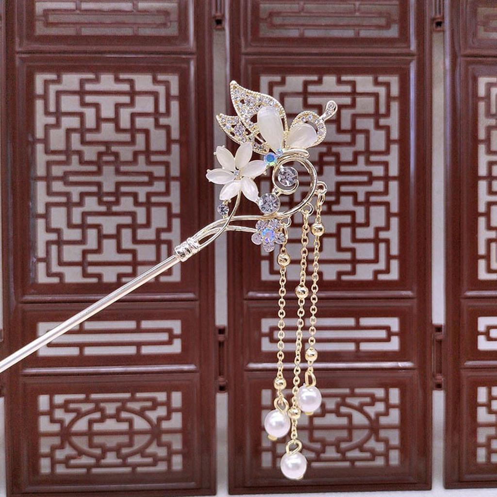 Elegant Butterfly Hair Pin Floral Hairclips Alloy Headpieces Pearls Chain Tassel Hair Sticks Ancient Chinese Style Hair Jewelry