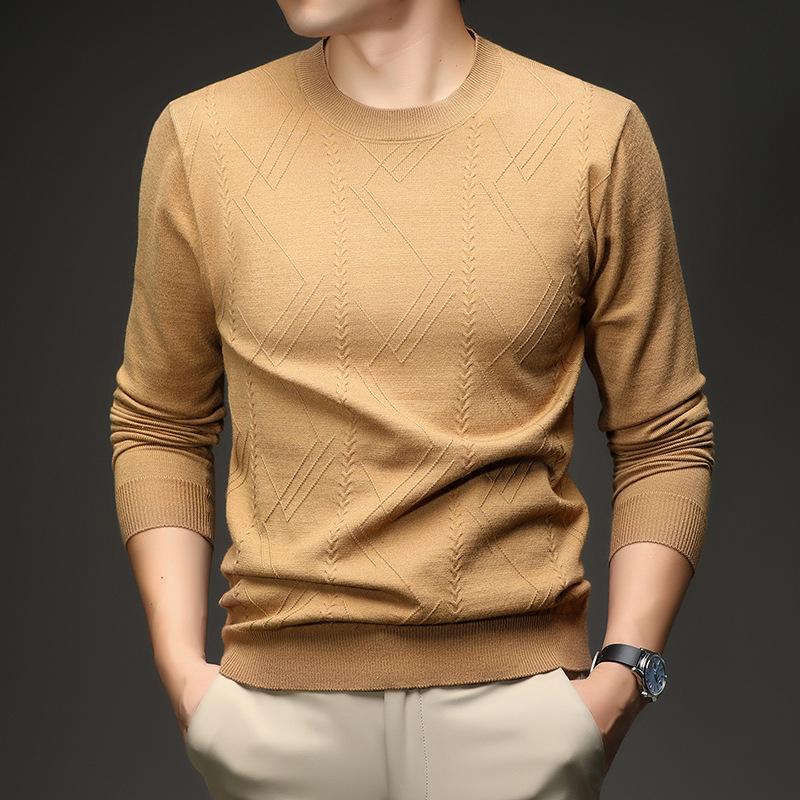 Men S Long Sleeve Knit Sweater Casual Crew Neck Jacquard Solid Color Pullover