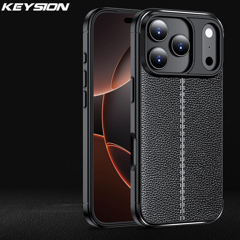 KEYSION Shockproof Case for iPhone 17 Pro Max Soft Silicone Leather Texture Business Style Phone Back Cover for iPhone 17 17 Air