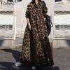 ZANZEA Женское повседневное свободное длинное платье с длинным рукавом и леопардовым принтом