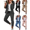2 Pcs/Set Women Coat Pants Set Business Set Long Sleeves Solid Color Drawstring Elastic Waist Lapel Slim Fit Pants Blazer Trousers Suit