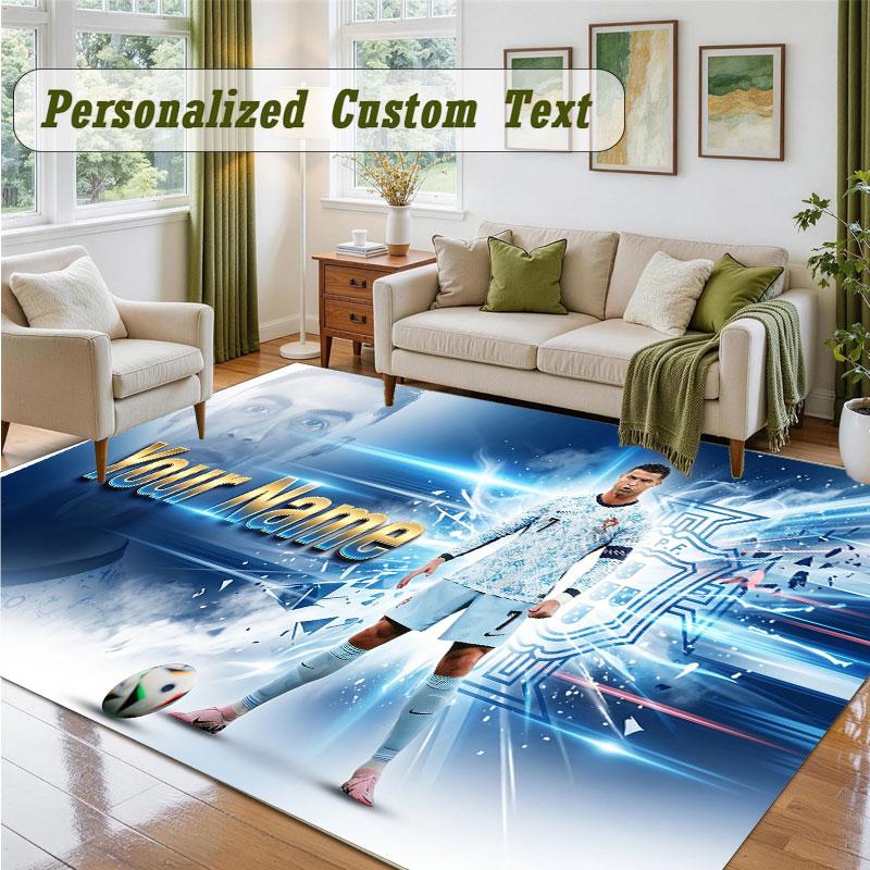 Crystal Velvet Square Rug Custom NameCristiano Ronaldo Pattern Non Slip Home Floor Decor Rug