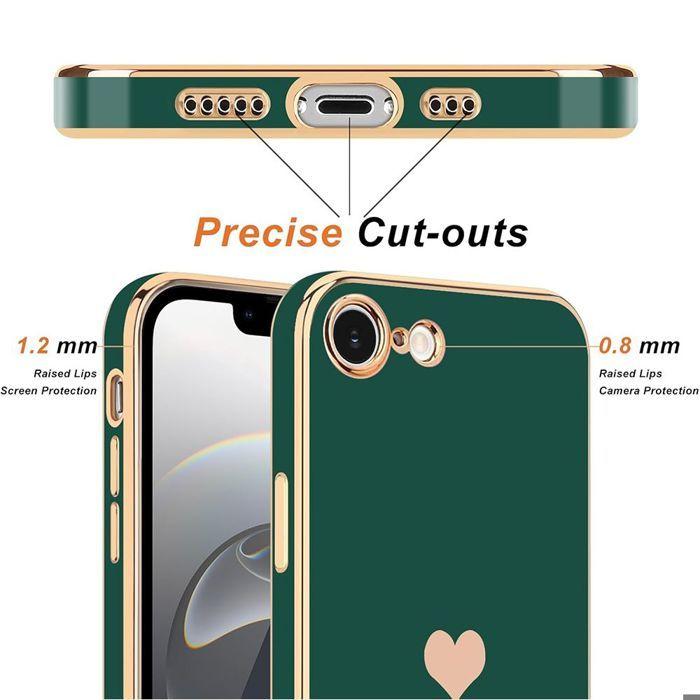 Protective Case - BOOLING - iPhone 16e - Shockproof - with 2 Tempered Glasses - Heart Pattern - Night Green