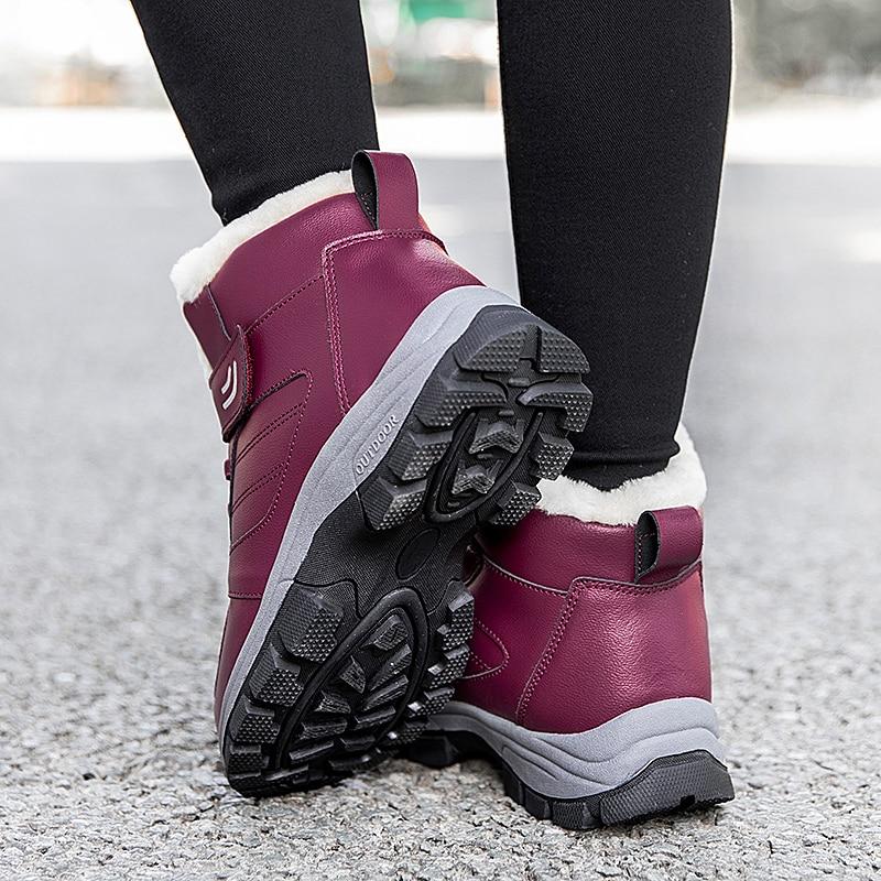 Winter Couple Casual Boots Stylish Leather High-top Sneaker For Men Outdoor Quality Warm Plush Lining Female Shoes