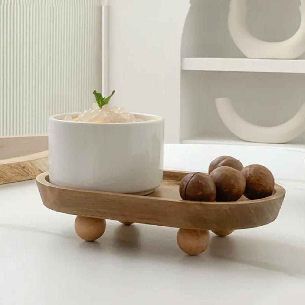 Elegant Wooden Tray Convenient Pedestal Stand Plate Multifunctional Jewelry Home Storage Food Dessert Display Trays Decor