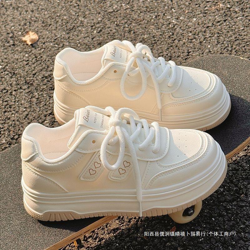 Молочный фуфу маленькие белые туфли женские 2025 весна новые популярные студенческие универсальные шикарные туфли женские туфли на толстой подошве женская обувь