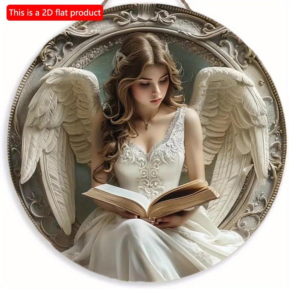 1pc 2d Flat Angel Theme Wreath Sign - 20cm, Round Wooden Sign, Suitable for Home, Living Room, Cafe, Restaurant, Garage Decoration, Holiday Gift