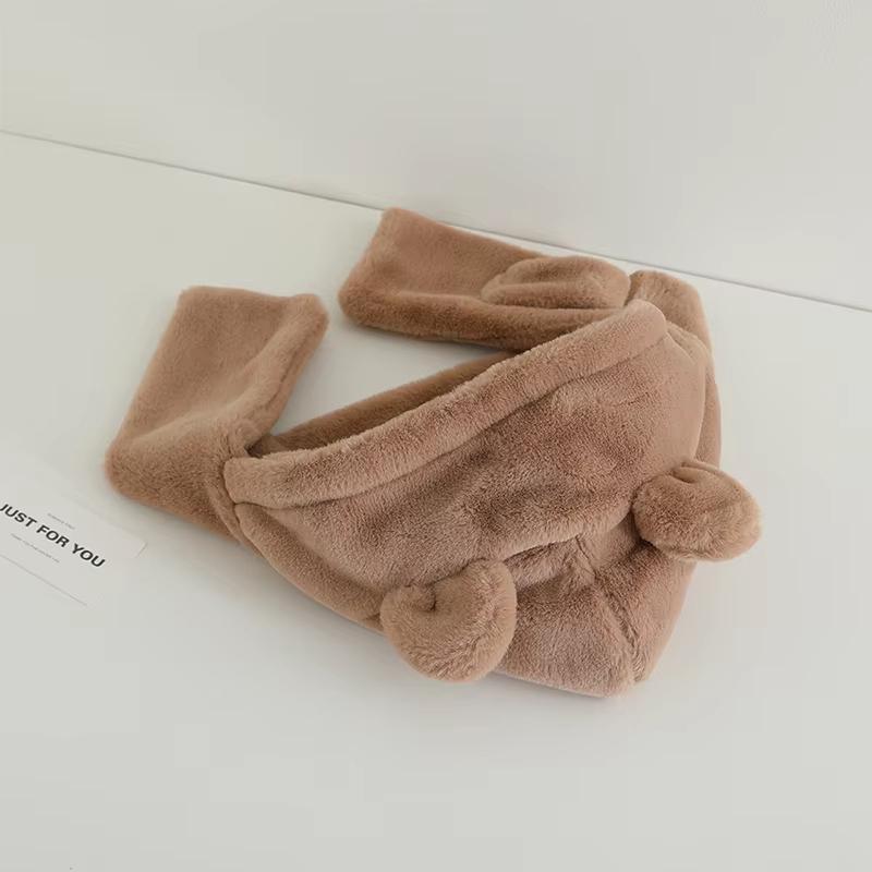 Cartoon One Piece Baby Plush Hat Scarf Winter Warm Ear Protection Cap Scarves for Kids Boy Girl Cute Bear Beanies Cap