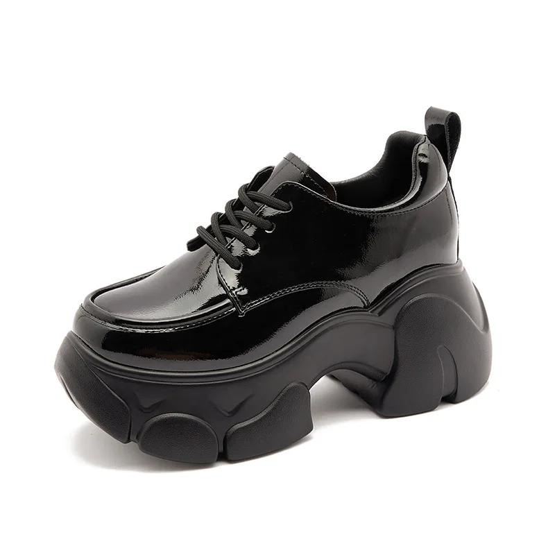 7,5 см полностью из натуральной коровьей кожи черные кроссовки на платформе на танкетке женские модные осенне-весенние повседневные женские мокасины женская обувь