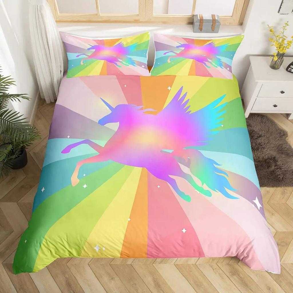 Милый комплект постельного белья с единорогом Односпальный Полуторный Двуспальный Квинсайз Кингсайз Полиэстер Спальня Пододеяльник Взрослый Детский Одеяло Покрывало Комплект