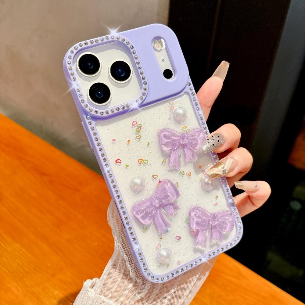 Блестящий бриллиант 3D жемчужный бант чехол для телефона для iPhone 17 AIR 16 15 14 13 Pro Max 17pro Гальваническое покрытие ТПУ Эпоксидная смола Противоударный Прозрачный чехол