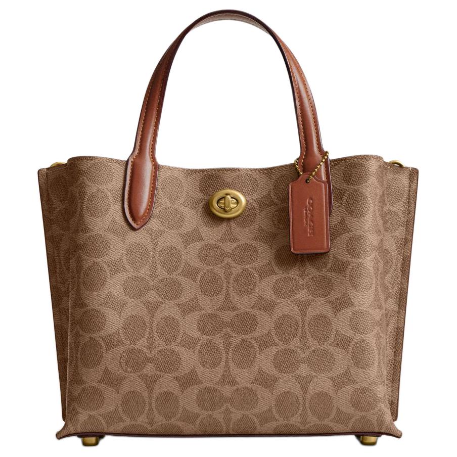 Coach Willow 24 Classic Logo Turnlock Closure Tote Bag Women Tote Bags Brown Caramel C8562-B4XHG