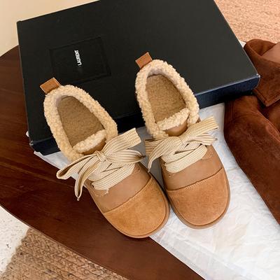 Новые пятнистые кожаные ретро шерстяные туфли Birkenstock женские 2025 зимние бархатные сноубутсы с круглым носком повседневные на шнуровке