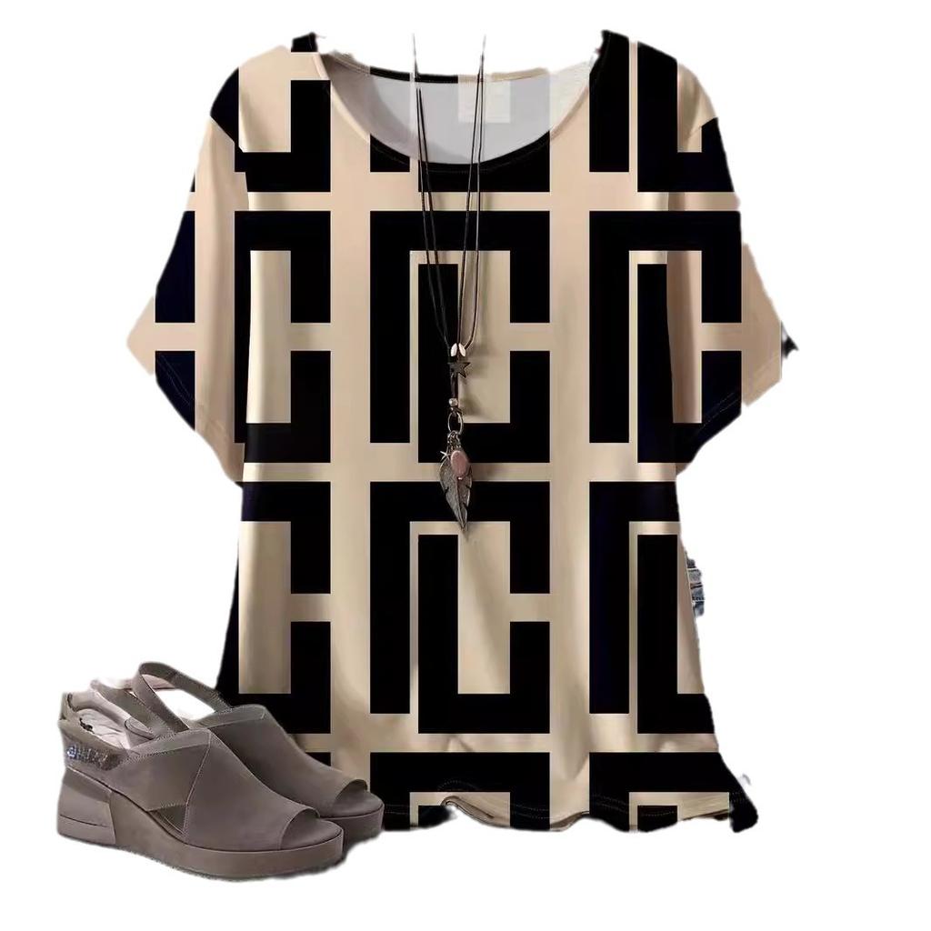 Women's Summer Loose  Trendy Retro 3D Printed T-shirt Plus Size Xl-7xl