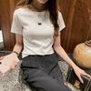 New Summer Slim-fit Embroidered Round Neck Short-sleeved T-shirt for Women's Students' Base Top