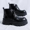 Thick Bottom Ankle Boots for Men Round Toe Black Lace-up Man Motorcycle Boots New Trend Leather High Heels Men Footwear High Top
