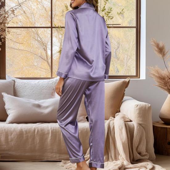 2 шт./комплект пижамный костюм атласный однобортный кардиган рубашка V-образный вырез воротник однотонная рубашка