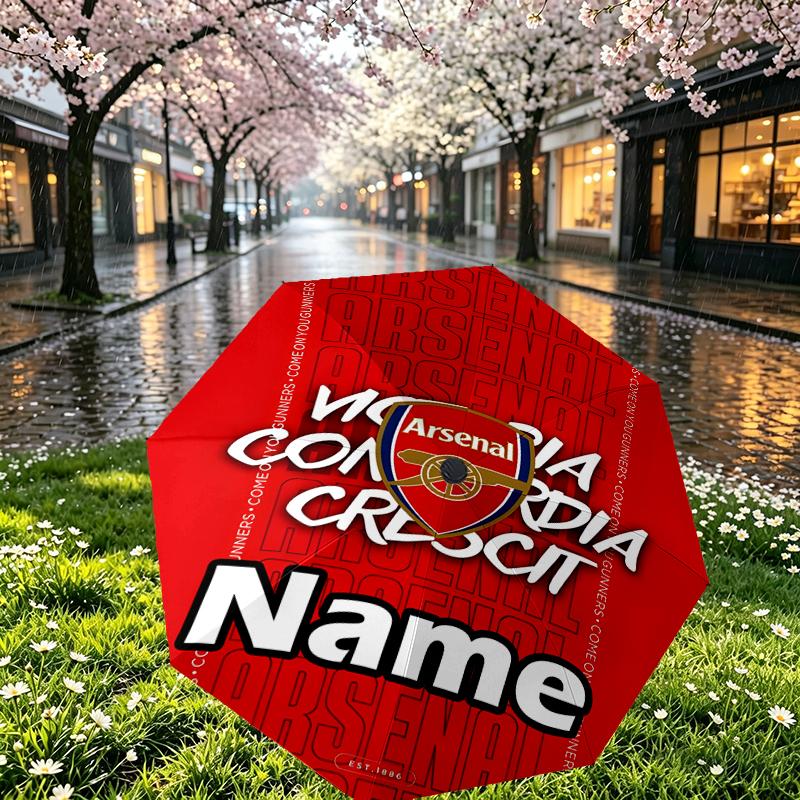 Custom Name Personalized football team F.C Print Umbrella, Auto Open Close, 8‑Rib Sturdy Frame, Commute Camping Hiking Use, Birthday Gift