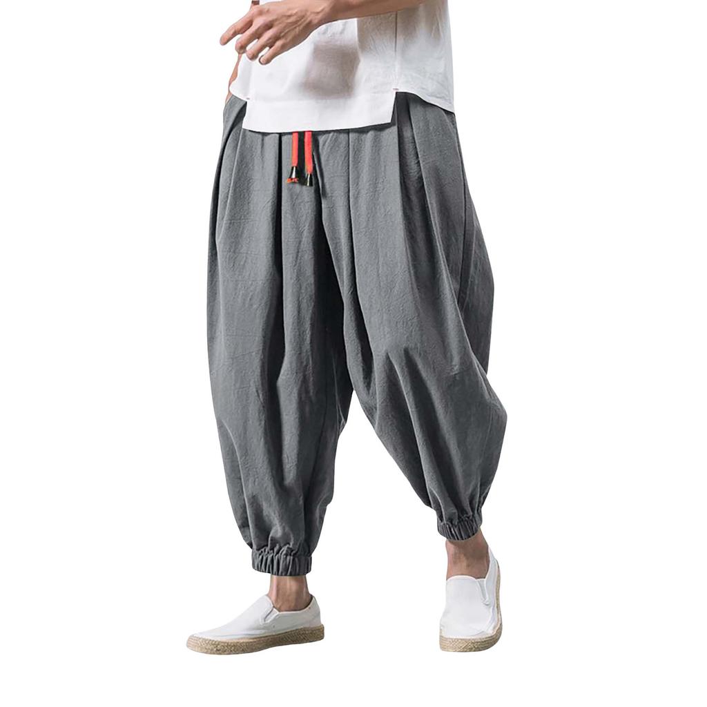 Весна Осень Мужские шаровары Шаровары Свободные завязывающиеся на шнурок эластичные карманы Глубокий шаговый шов с резинкой на щиколотке Однотонные спортивные брюки Повседневная одежда Спортивные брюки