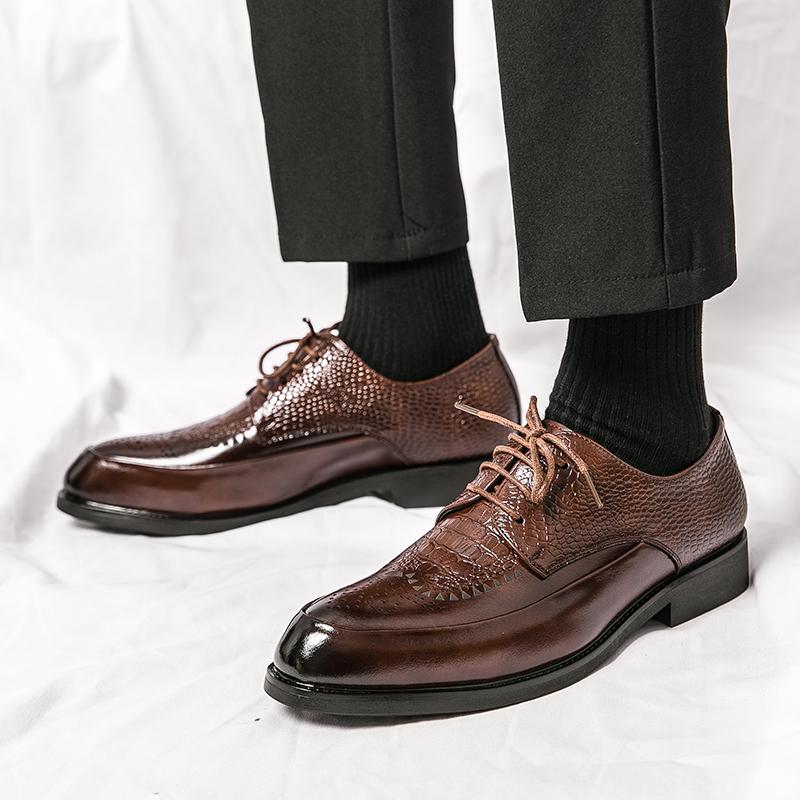 Fashion Men Lace Up Casual Leather Shoes Crocodile Pattern Luxury Dress Shoes Slip-on Wedding Shoes Leather Brogues Size 38-45