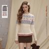 Fair Isle Ruffle Trim Long Sleeve Sweater