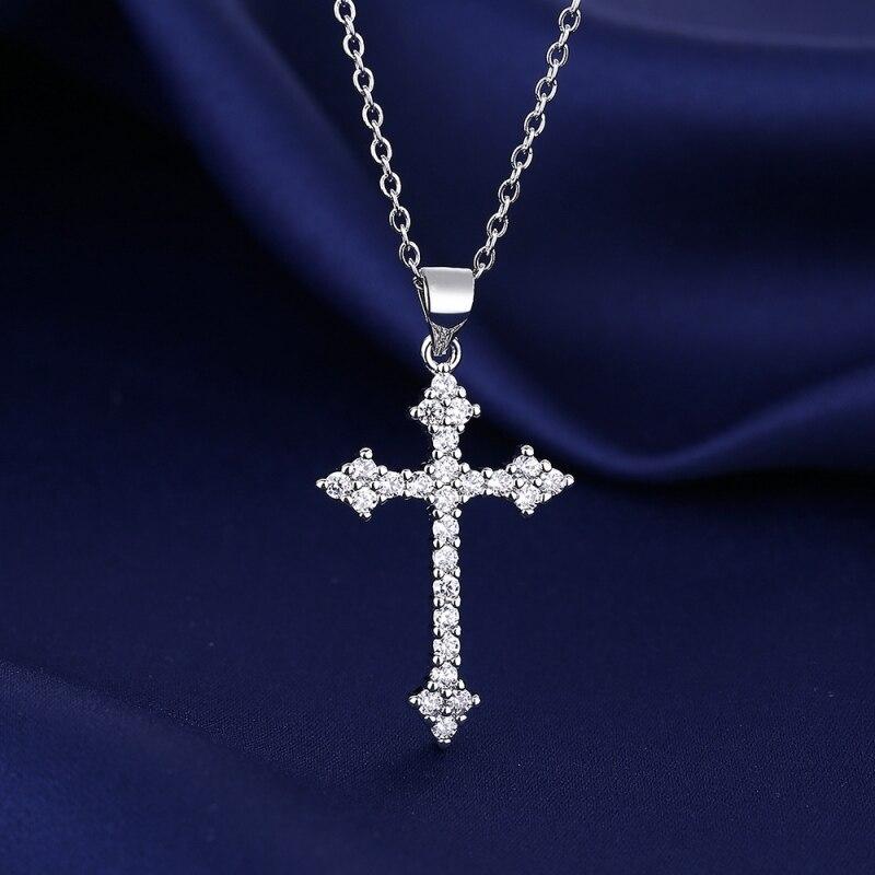 1pcs White Gold Necklace Ladies Cold Wind Set Glass Diamond Cross Copper Alloy