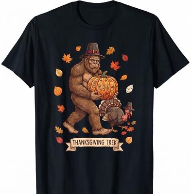 Bigfoot And Turkey Thanksgiving Trek Funny Autumn Holiday T-shirt For Men Women