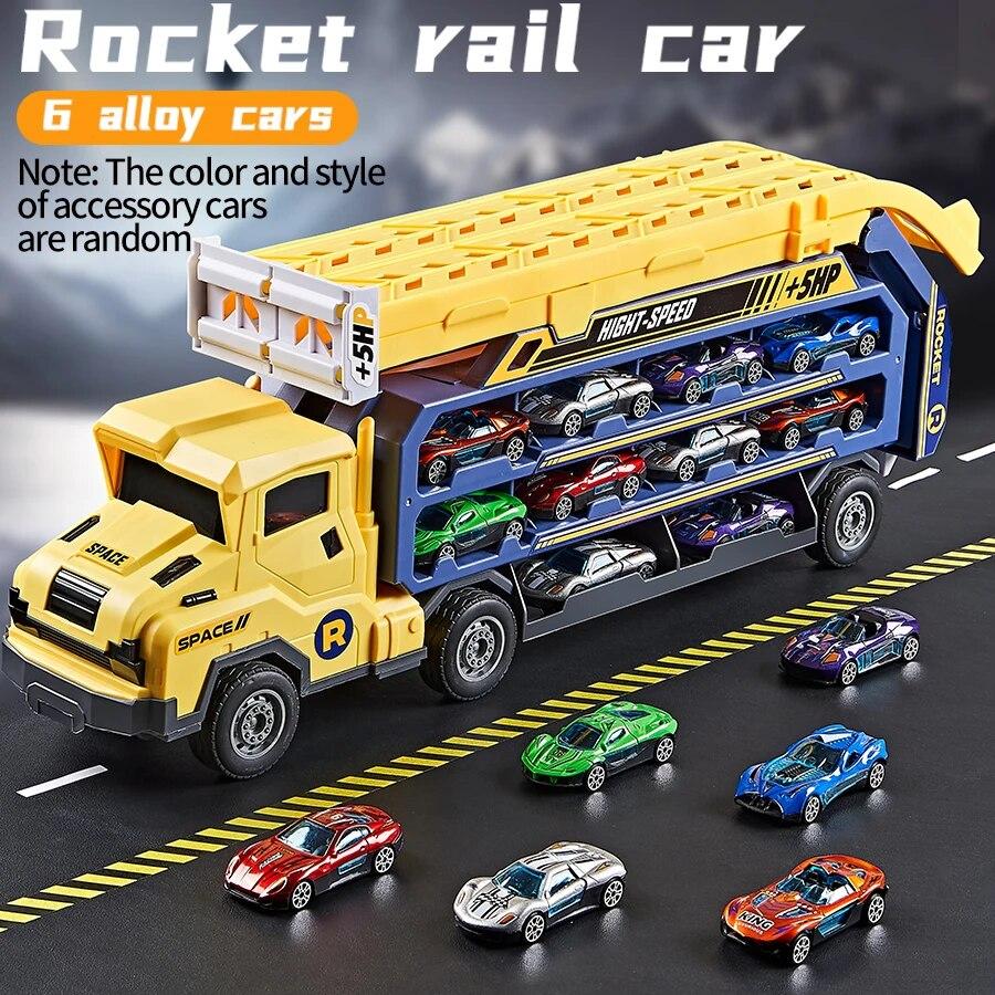 Coaster Racetrack Car-Rocket Lift Transformed Racing Car Combination Large Car Transporter Truck Folding Track Vehicle Kids Gift