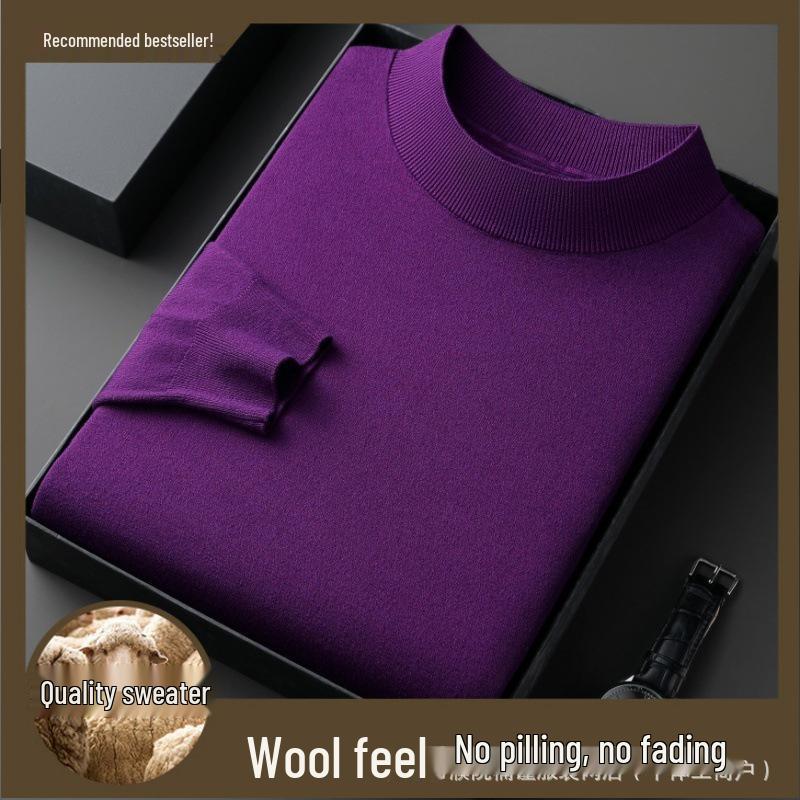 Men's Fine-Gauge Knit Long-Sleeve Mock Neck Sweater - Thickened, Warm, Solid Color Base Layer