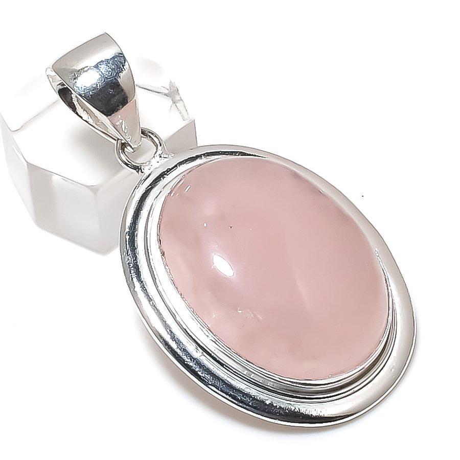 Rose Quartz Gemstone Handmade 925 Sterling Silver Jewelry Pendant 2.05" d4q13