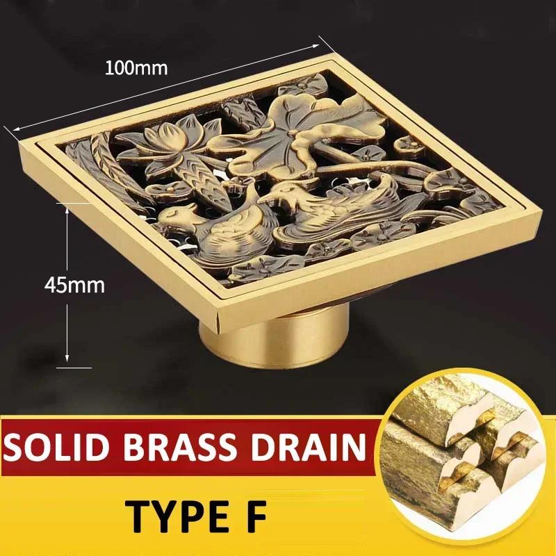 Euro Square Floor Drains Antique Brass Shower Hardware Bathroom Accessories Floor Drain Deodorant Floor Drain Strainer Cover