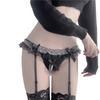 Open Crotch Panties with Cute Lace Pearl Ribbons Perspective Sexy Garter Belt Double Ribbon On the Front Black Garter Ultra-thin (all [panties +