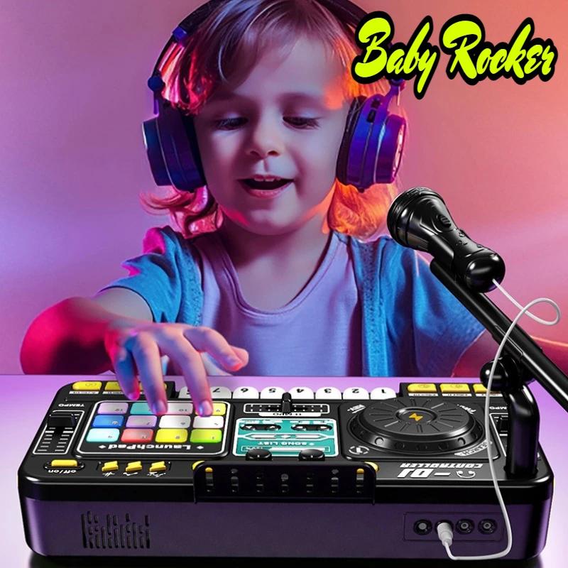 Детский DJ-контроллер Музыкальная игрушка Микшер с микрофоном Светодиодная подсветка Электронная музыкальная игра DJ-вертушка Для детей Подарки на день рождения
