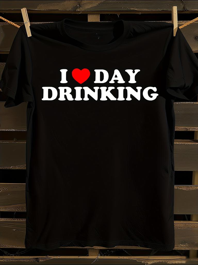 s Plus Size "I Love Day Drinking" T-Shirt Mens Tshirt Womens Tshirts with Letters Print Short Sleeves T-Shirt Casual Street Tee Shirt Top