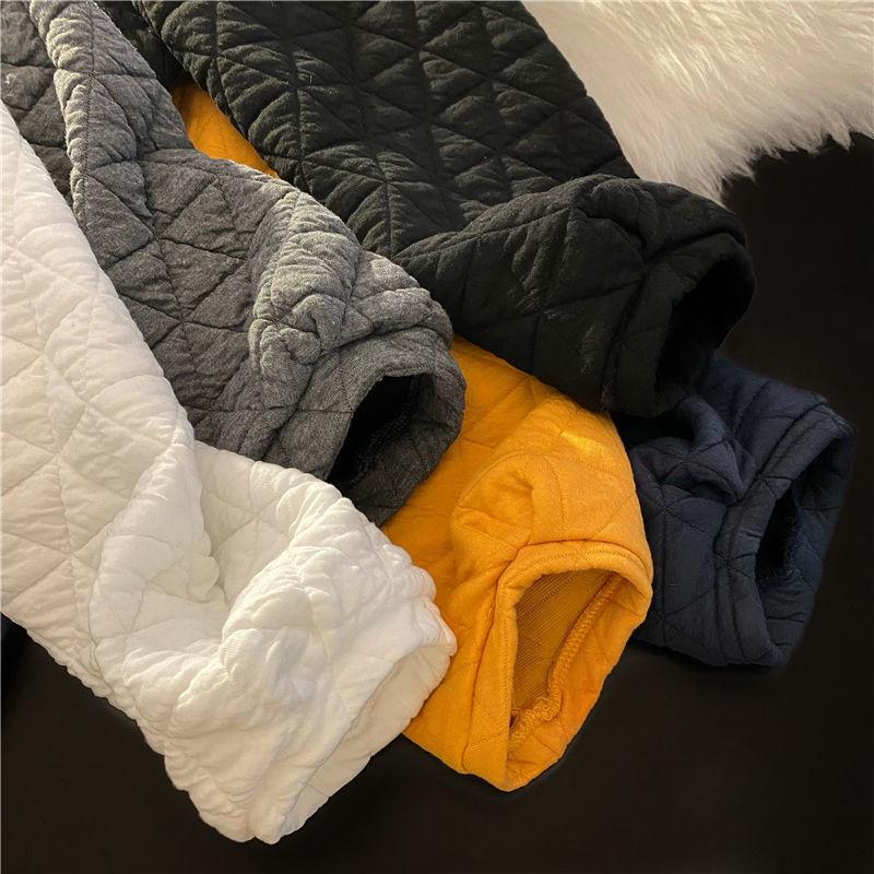 Женский высококачественный стеганый свитшот с ромбовидным узором - корейский стиль, приталенный, без капюшона, с круглым вырезом, осенне-зимняя мода