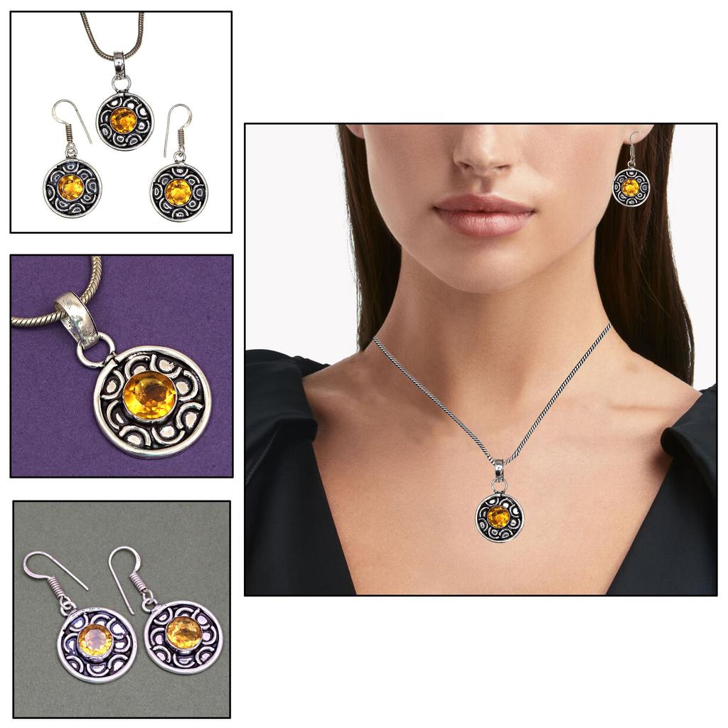 Citrine Set Jewelry Women Pendant Earring Gemstone Earrings Gems Green