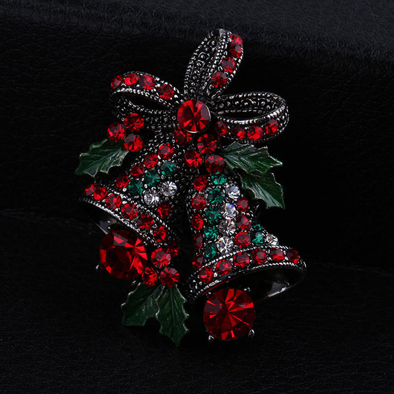 Christmas Vintage Bells Brooch Xmas Tree Shape Pins For Women Men Colorful Rhinestones New-Year Jewelry Garment Accessories