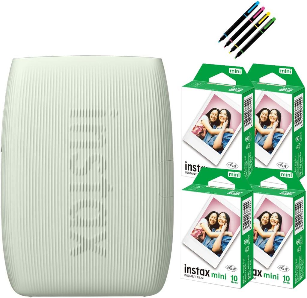 Instax Mini Link3 Smartphone Printer In Sage Green with 40 Films and a Deco Pen (6-Piece Set)